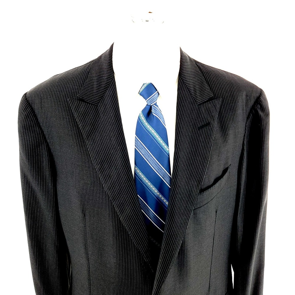 Ermenegildo Zegna Neiman Marcus Wool 2 Button Suit Jacket Black 42L Striped Mila